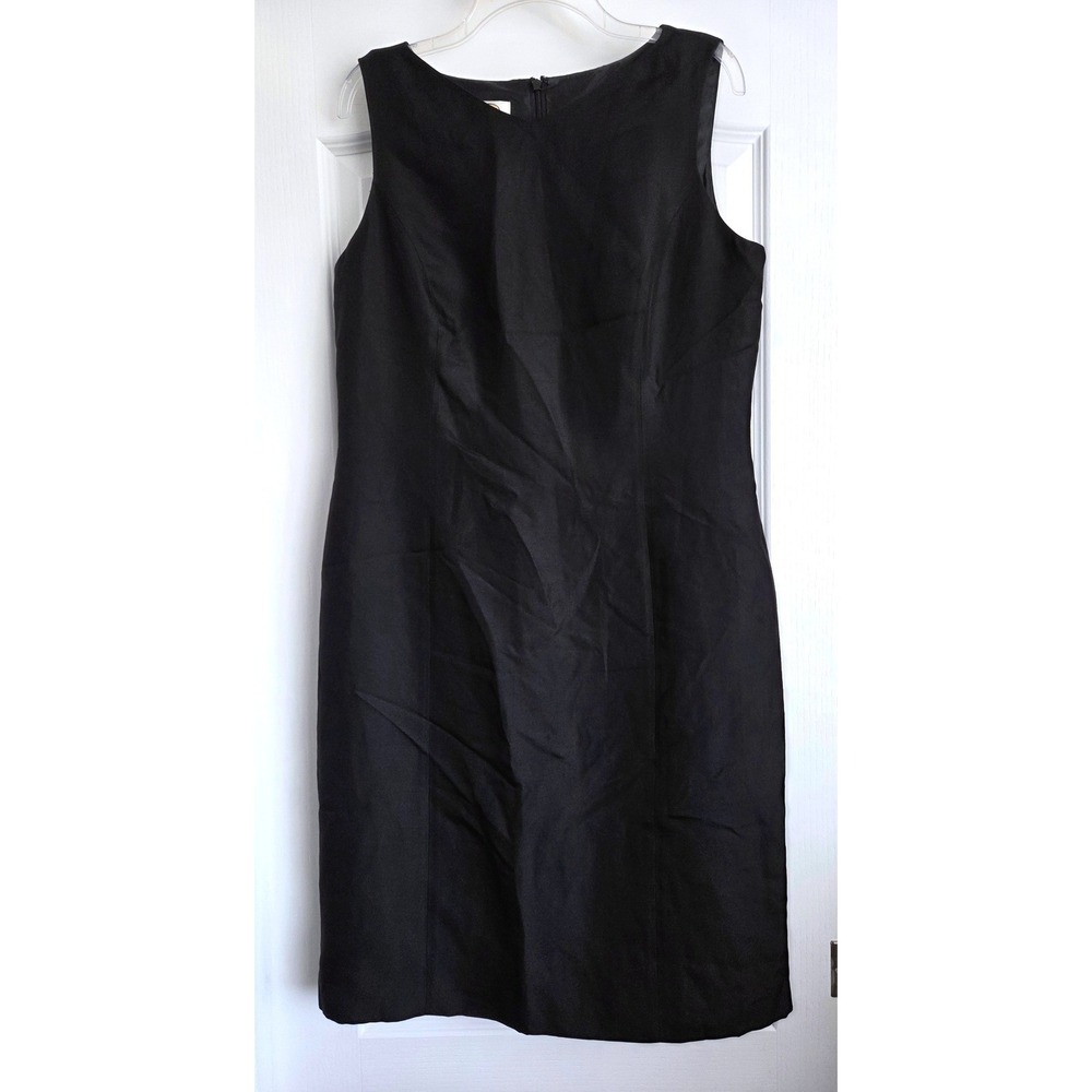 VTG Talbots Black Silk Wool Blend Sleeveless Sheath Dress Size 14 LBD Office
